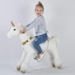 UFREE Horse Miglior Regalo di Compleanno. Action Pony Toy. Cavallo a Dondolo. Medium 93 cm per Bambini da 4 Anni a 9 Anni, Sorprendente Sorpresa di Compleanno. Unicorno con Corno Rosa